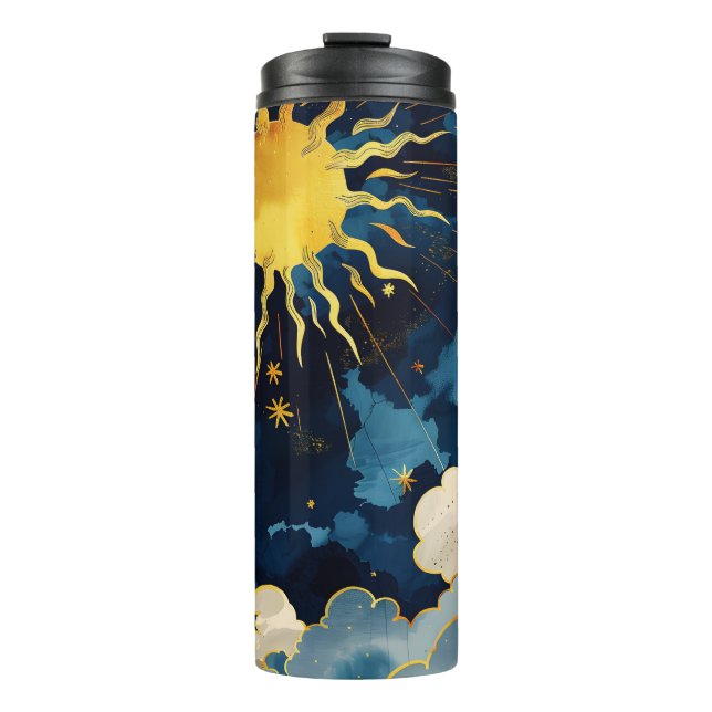 Termo Sol Celeste Moderno, Estrellas y Nubes Azules (Anverso)