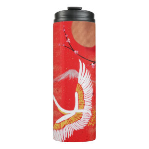 Termo Sol de grulla japonesa pintura roja sakura