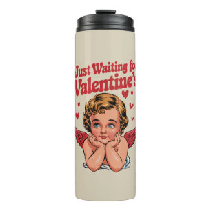 Termo Solo Esperando Por San Valentín Retro Bebé Cupido 