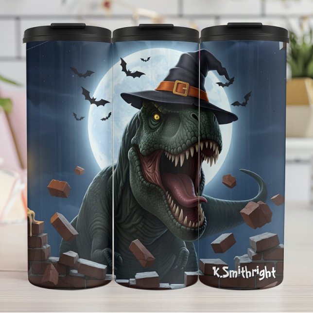 Termo Sombrero de bruja T-Rex de Halloween con murciélag (Subido por el creador)
