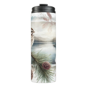 Termo Song Sparrow Watercolor Mountain Lake Tumbler