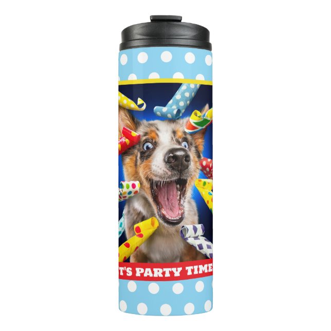 Termo Sopladores de Fiesta para Perros Felices (Anverso)