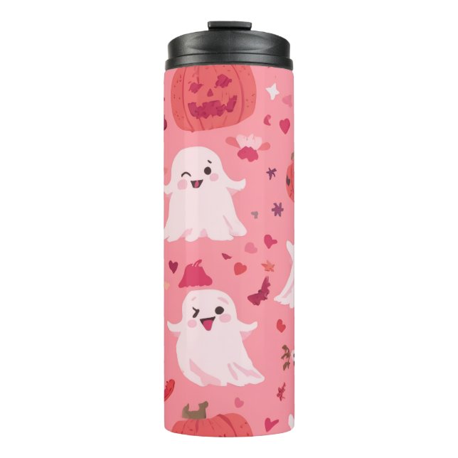 Termo Sorpresa fantasmal de calabaza rosa (Anverso)