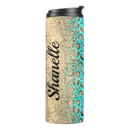 Termo Sparkly Purpurinoso de Leopardo Turquesa