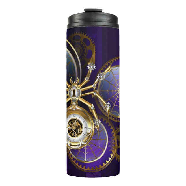 Termo Spider Steampunk sobre fondo morado (Anverso)