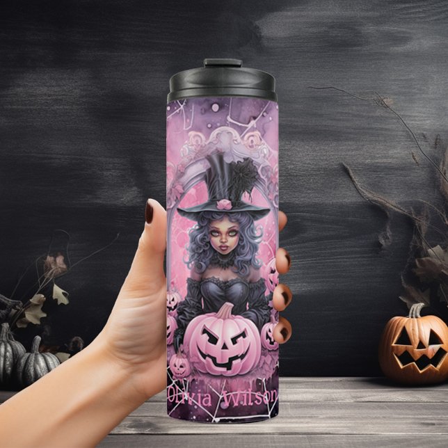 Termo Spiderwebs de brujas rosadas Halloween personaliza (Subido por el creador)