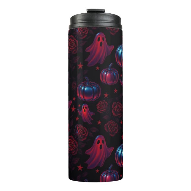 Termo Spooky Pumpkin Ghost Rose Thermal Tumbler (Anverso)