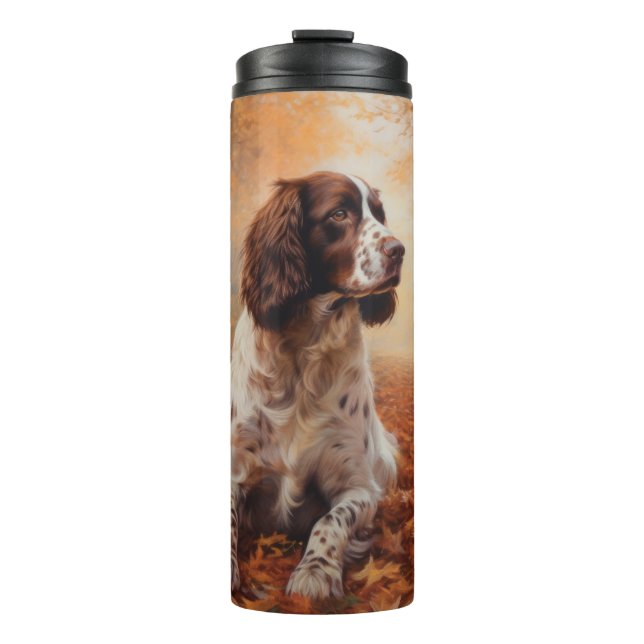 Termo Springer Spaniel en otoño inspira caída de hojas (Anverso)