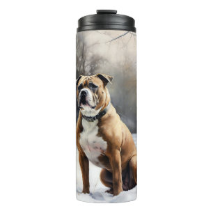 Termo Staffordshire Bull Terrier Deja que nieve Navidad