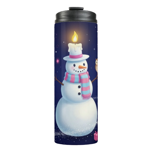 Termo Starry Night Snowman with Candle Hat and Owl (Anverso)