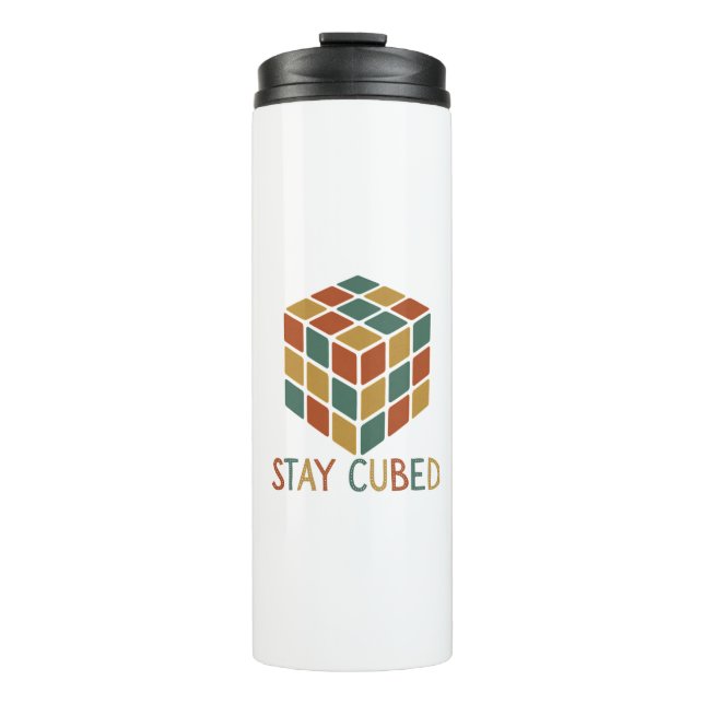 Termo Stay Cubed | Rompecabezas estilo cubo retro (Anverso)