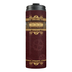 Termo Steampunk, latón sobre artes marroon, Monograma