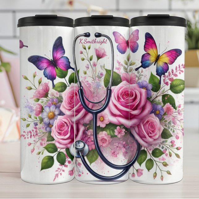 Termo Stethoscope Roses Butterflies Elegant Nurse (Subido por el creador)