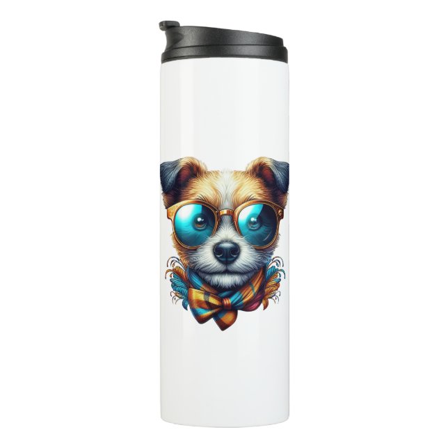 Termo Stylish Dog With Glasses Colorful Modern Pet Art (Rotado hacia la derecha)