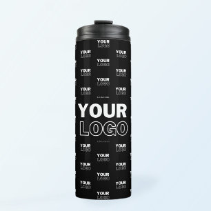 Termo Su logotipo y fondo Logotipo repetido Negro