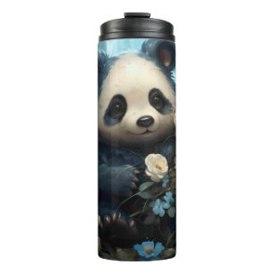 Termo Suave oso panda entre Rosas de la selva