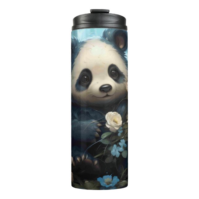 Termo Suave oso panda entre Rosas de la selva (Anverso)