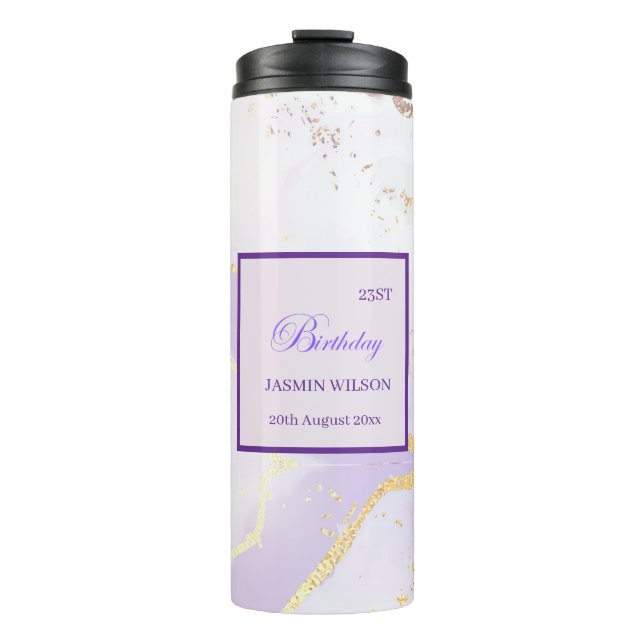 Termo Suave Splash Dorado de Acuarela Morada Elegante (Anverso)