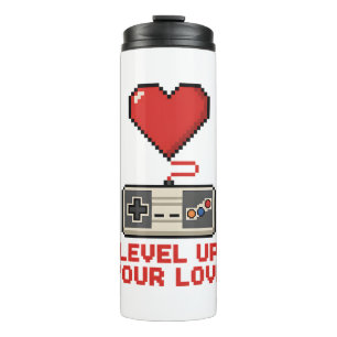Termo Sube de Nivel Tu Amor, Diseño Retro de Juegos en P