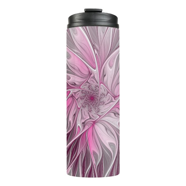 Termo Sueño de flores rosadas fractales, patrón de fanta (Anverso)