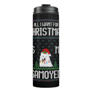 Termo Suéter de Navidades feos de perro de Samoyed