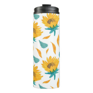 Termo Sunflower acuarela: Impresión botánica de verano