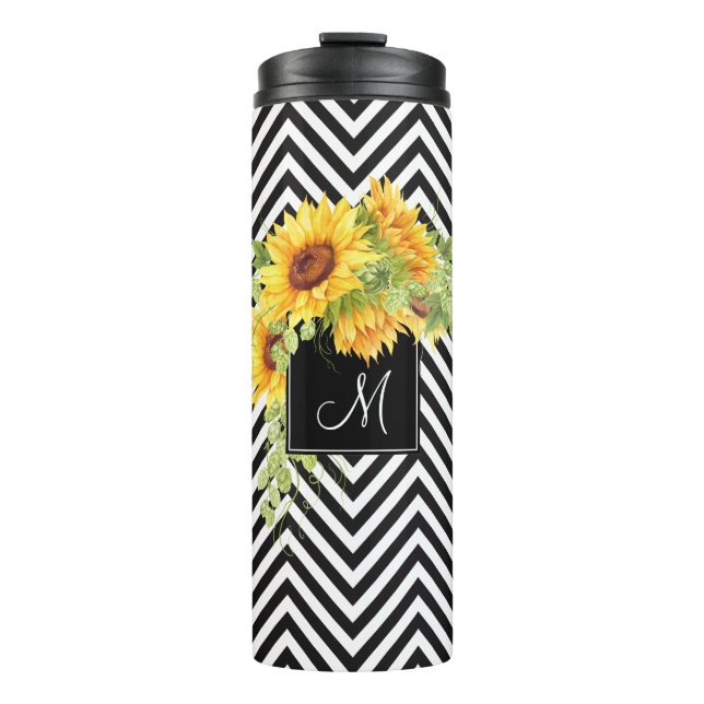 Termo Sunflower y Chevrons con cualquier monograma (Anverso)