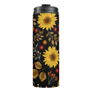 Termo Sunflowers de otoño: fondo negro de arce
