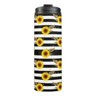 Termo Sunflowers with Black and White Horizontal Lines