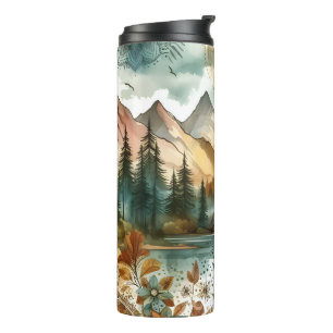 Termo Sunny Rustic Boho Nature Pattern Mountain Lake