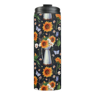 Termo Sunny Rustic Watercolor Sunflowers Pattern