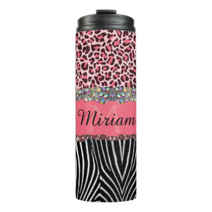 Termo Super Femenino Rosa Brillo Exótico Estampado Leopa