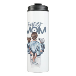 Termo Super Mamá Personalizada con Hijo e Hija Regalo