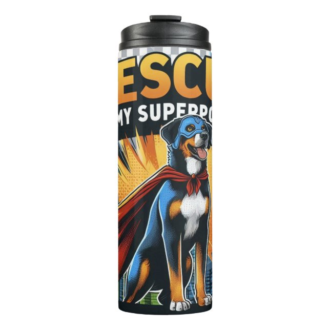 Termo Superhéroe perro Black Pop Rescue Dog Design (Anverso)