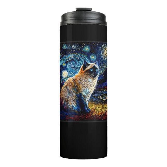 Termo Surrealismo Noche estrellada gato himalayo (Anverso)