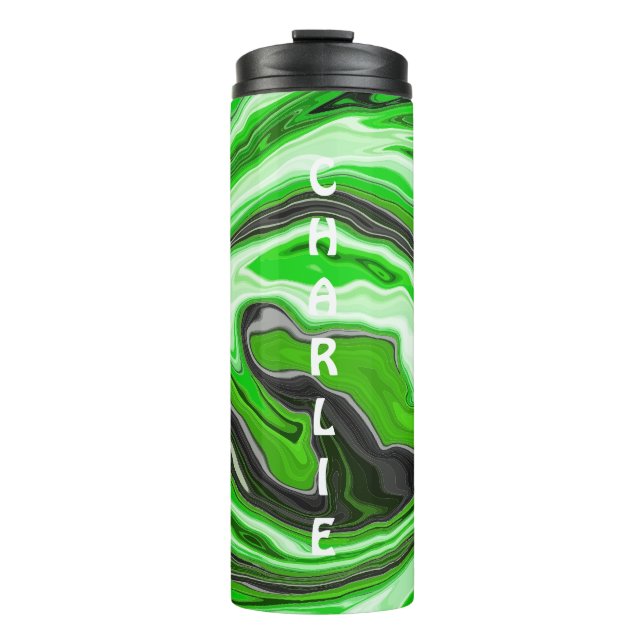 Termo Swirls personalizados de mármol verde y negro (Anverso)