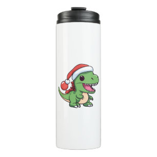 Termo T-Rex Dinosaur Kawaii con Sombrero de Navidad