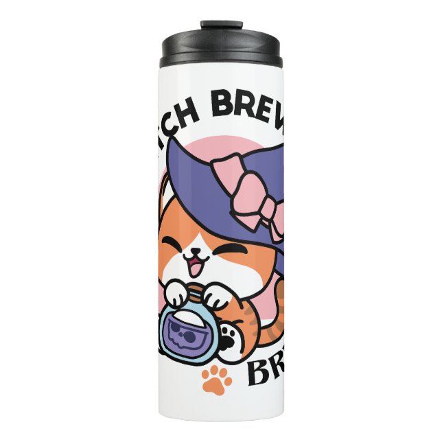 Termo Tabby Witch Brew – Cute Halloween Cat Design (Anverso)
