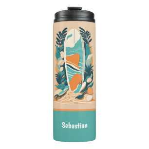 Termo Tabla de surf retro abstracta tropical para adoles