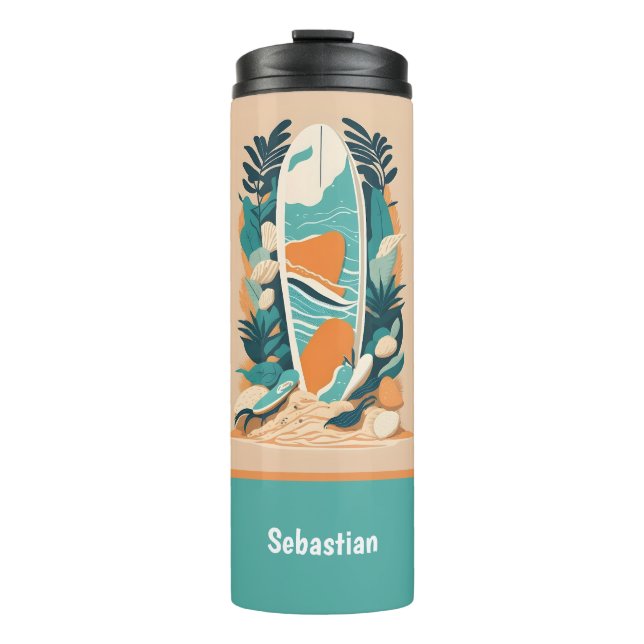 Termo Tabla de surf retro abstracta tropical para adoles (Anverso)