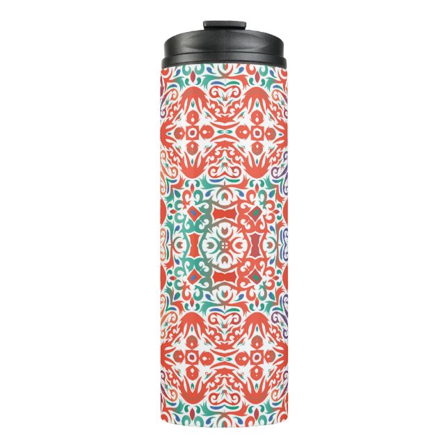 Termo Talavera mexicana: Collage de mosaicos étnicos. (Anverso)