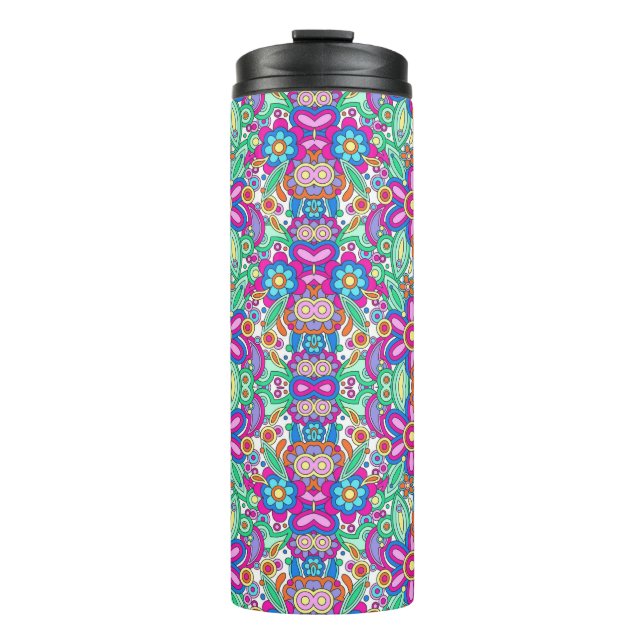 Termo Tall travel mug with a vibrant, symmetrical floral (Anverso)