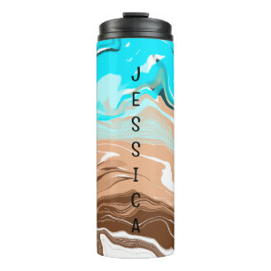 Termo Tan personalizado al arte del fluido azul de Ombre