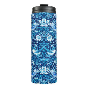 Termo Tapiz de Ave y Flor Art Nouveau, Azul Oscuro   