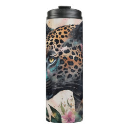 Termo Tarjeta plana de arte floral de acuarela jaguar