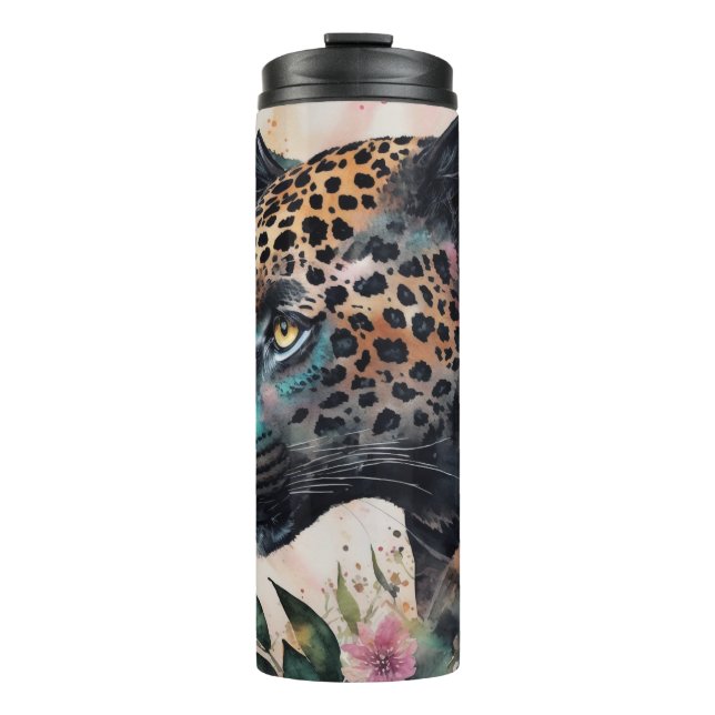 Termo Tarjeta plana de arte floral de acuarela jaguar (Anverso)