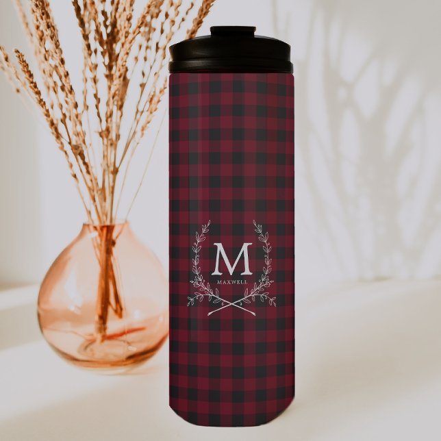 Termo Tartan de Cuadros Búfalo Rústico Monograma (Subido por el creador)