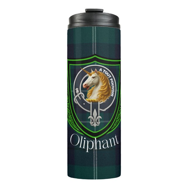 Termo Tartan y Cresta del Clan Escocés Oliphant (Anverso)