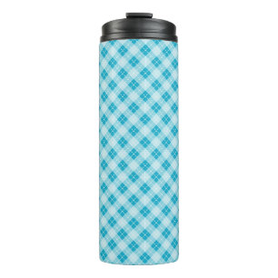 Termo Taza alta para viajar con cuadros azules y blancos