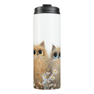 Termo Taza blanca - Gatos adorables y flores